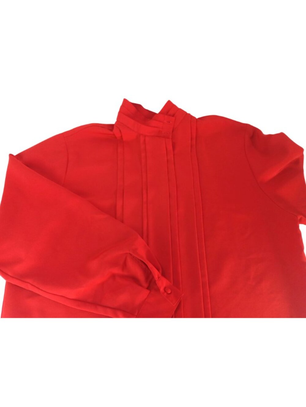 Vintage 80s Hill Archer Red High Neck Pleated Blouse Size 12 Long Sleeve Pleated - Picture 14 of 16